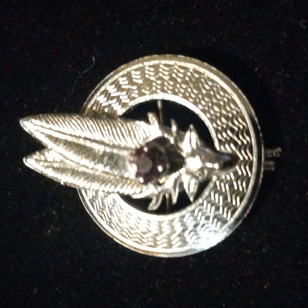 Mizpah Celtic and amethyst brooch